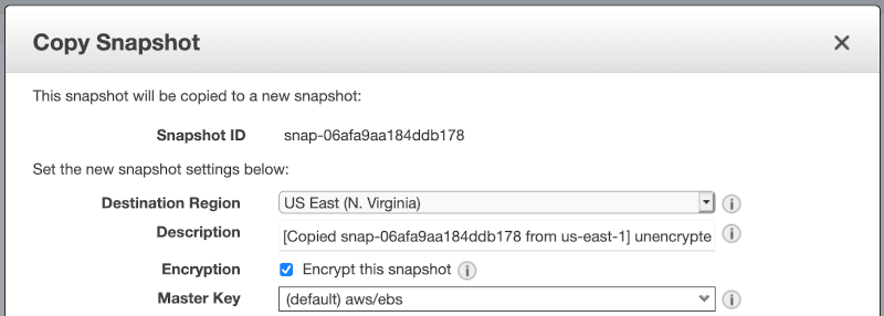 Copy encrypted EBS snapshot