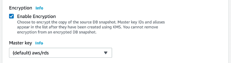 Enable encryption for RDS database