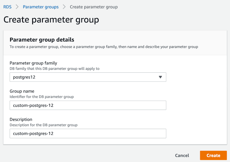 Creating a custom RDS parameter group