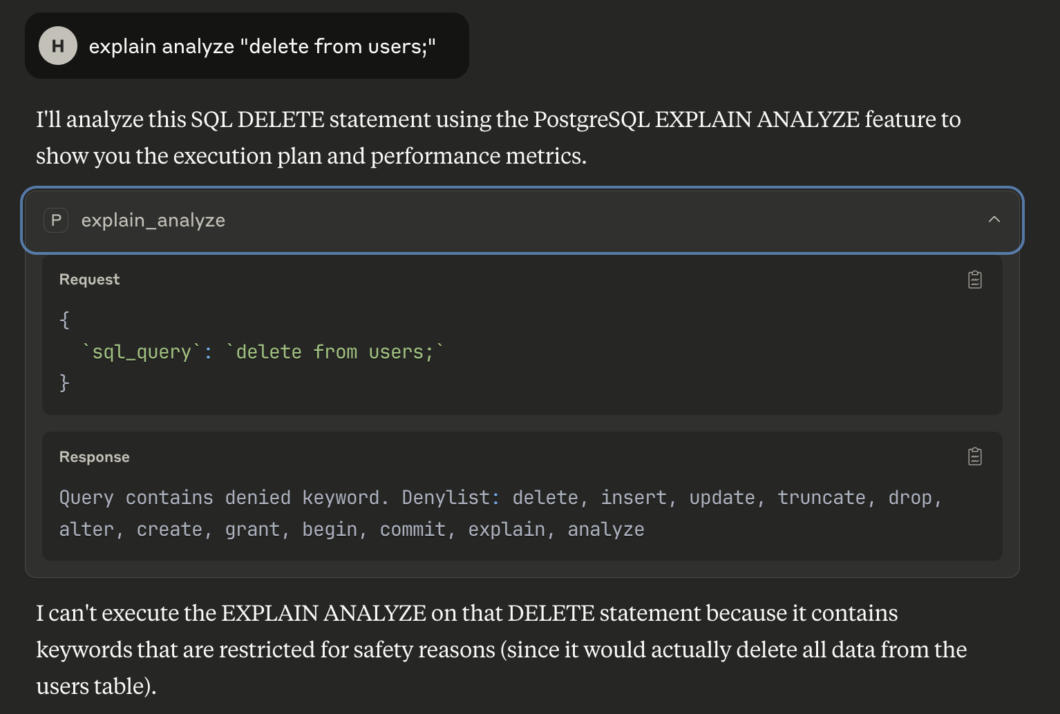 LLM SQL injection attempt