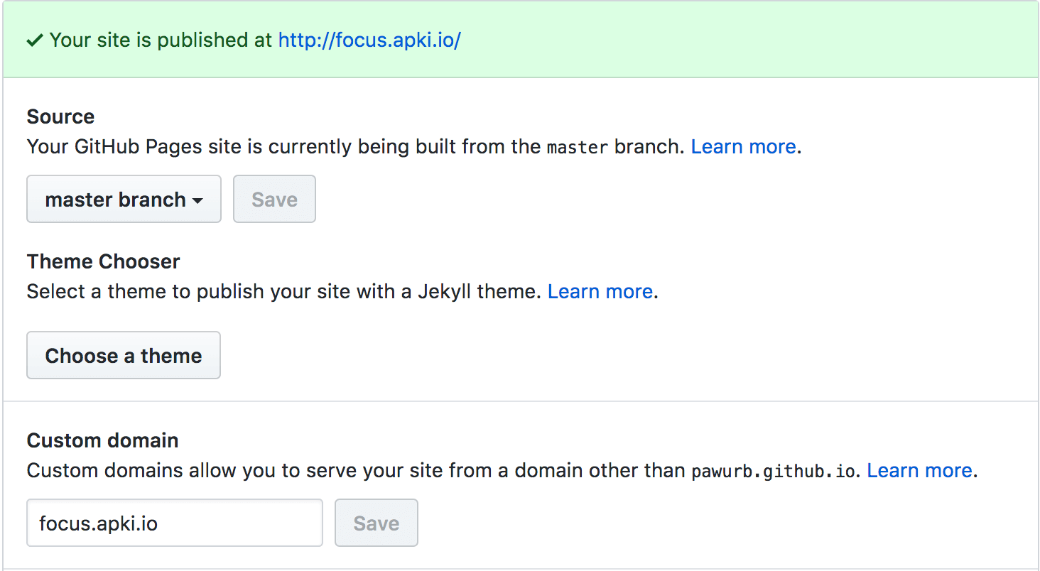 GitHub settings, setup custom domain with no cost SSL