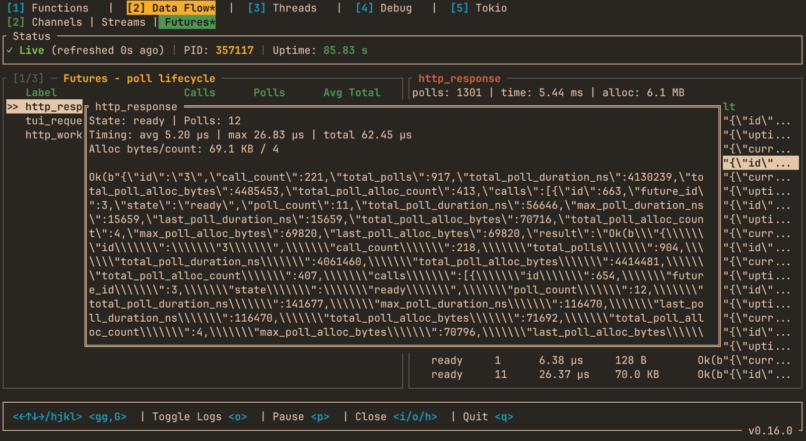 hotpath-rs TUI showing its own performance metrics hotpath-rs TUI showing its own performance metrics