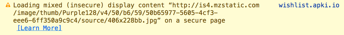 Insecure browser content warning in developer console