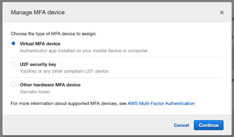 AWS 2FA virtual device