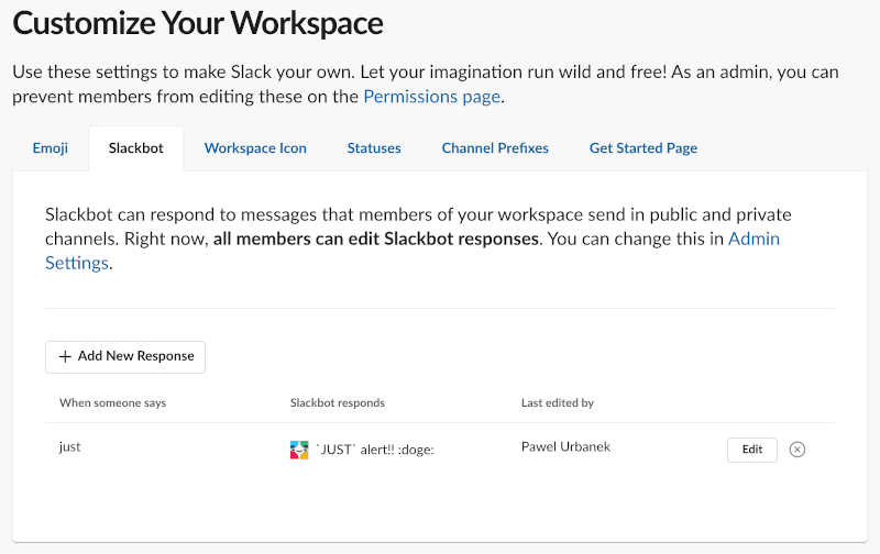 Slack trigger settings