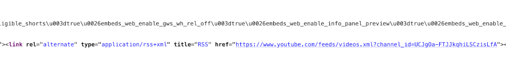 RSS feed in YouTube the web page source