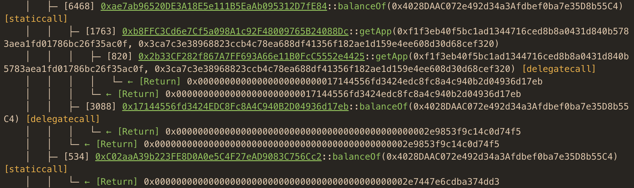 stETH balanceOf call traces